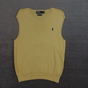 Polo Ralph Lauren V Neck Sweater Vest Yellow  Mens M  Blue Pony Pima Cotton